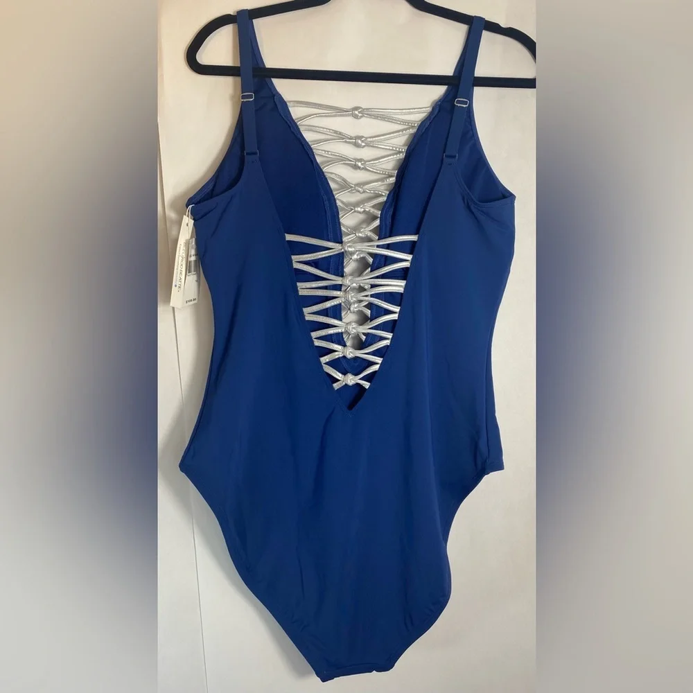 Bleu‎ Rod Beattie Blue Silver One Piece Swimsuit NWT $109 Retail
